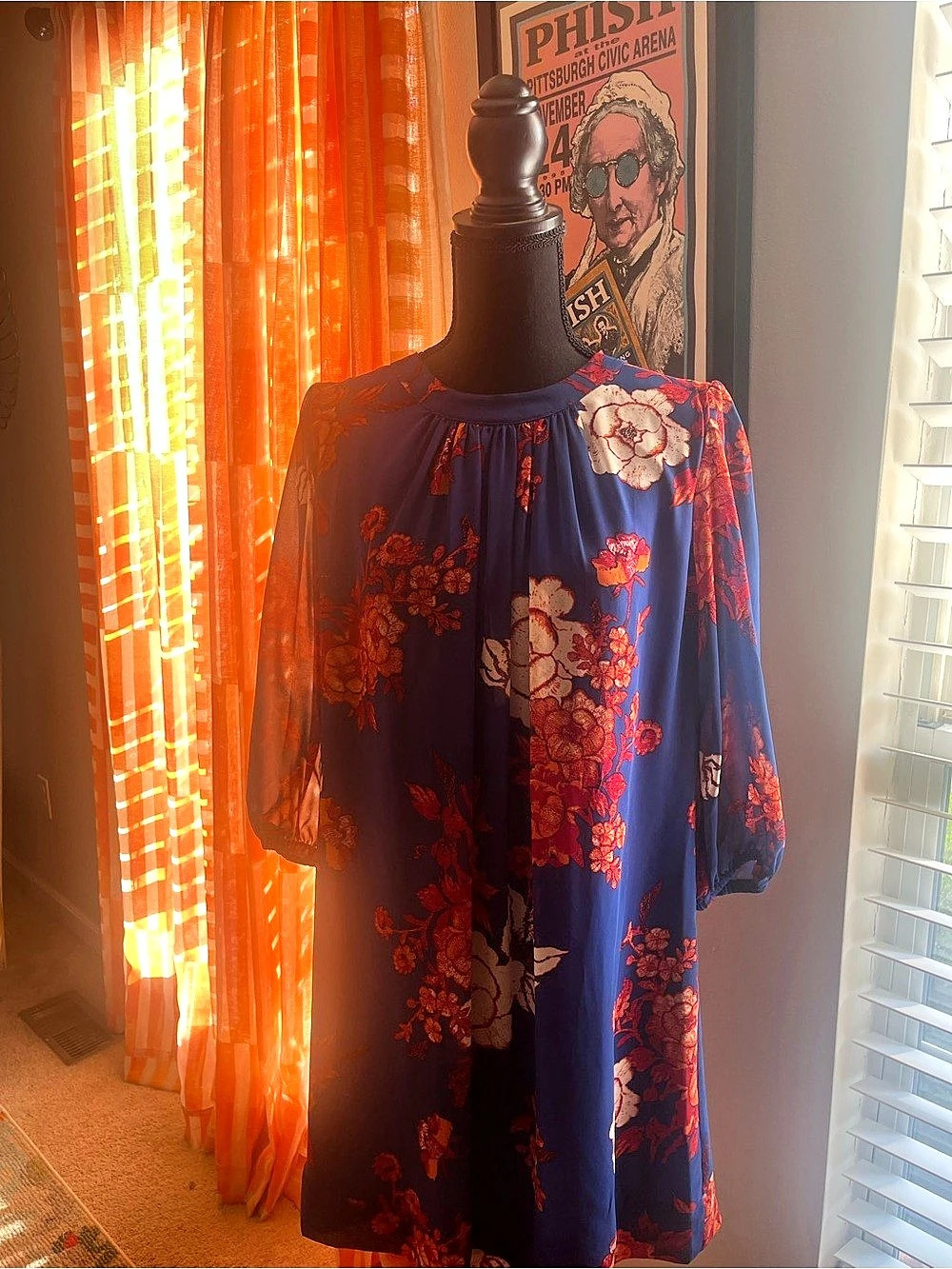 Eva Mendes for New York & Company Floral Mini Dress Blue & Red Medium Like New